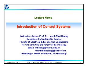 Bài giảng Fundamentals of Control Systems - Chapter 4: Analysis of system stability - Huỳnh Thái Hoàng