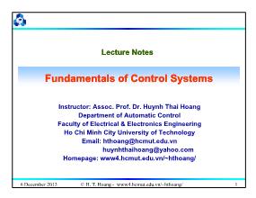 Bài giảng Fundamentals of Control Systems - Chapter 5: Performances of control systems - Huỳnh Thái Hoàng