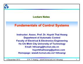 Bài giảng Fundamentals of Control Systems - Chapter 8: Analysis of discrete control systems - Huỳnh Thái Hoàng