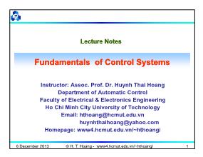Bài giảng Fundamentals of Control Systems - Chapter 9: Design of discrete control system - Huỳnh Thái Hoàng