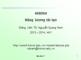 Bài giảng môn Năng lượng tái tạo - Chương 3: Năng lượng gió (Phần 1) - Nguyễn Quang Nam
