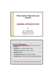 Bài giảng Power system operation and control - Chapter 0: General introduction - Võ Ngọc Điều