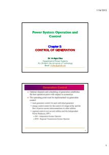 Bài giảng Power system operation and control - Chapter 5: Control of generation - Võ Ngọc Điều