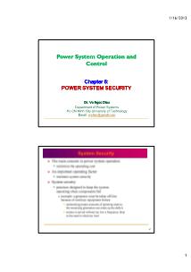Bài giảng Power system operation and control - Chapter 6: Power system security - Võ Ngọc Điều