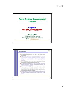 Bài giảng Power system operation and control - Chapter 7: Optimal power flow - Võ Ngọc Điều