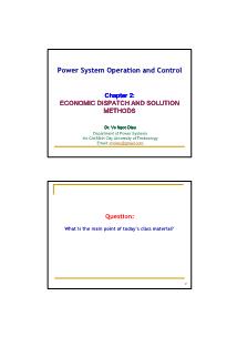 Bài giảng Power system operation and control - Chapter II: Economic dispatch and solution methods - Võ Ngọc Điều