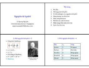 Bài giảng Vật lý 2 - Chương 7a: Nguyên tử hydrô - Lê Quang Nguyên