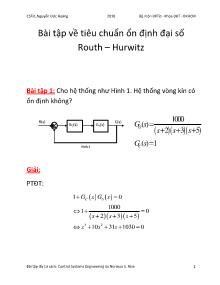 Bài tập về tiêu chuẩn ổn định đại số Routh – Hurwitz