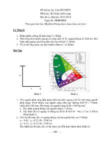 Đề thi học kỳ 2 môn Kỹ thuật chiếu sáng Lớp BT10DN1 - Ngày thi 25/04/2014