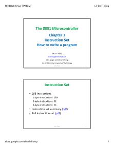 Microprocessing Systems - Chapter 3: Instruction Set. How to write a program - Lê Chí Thông