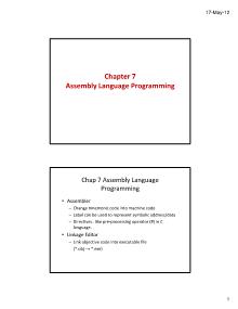 Microprocessing Systems - Chapter 7: Assembly Language Programming - Lê Chí Thông