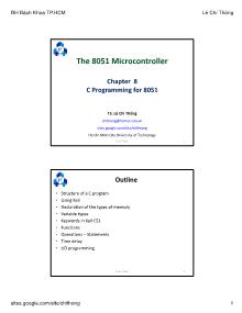Microprocessing Systems - Chapter 8: C Programming for 8051 - Lê Chí Thông