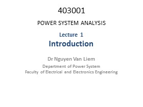 Power System Analysis - Lecture 1: Introduction