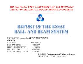Report of the essay ball and beam system