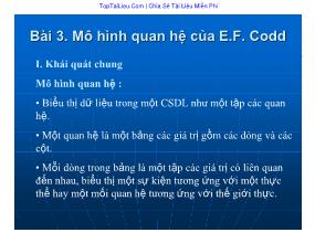 Bài giảng Cơ sở dữ liệu - Bài 3: Mô hình quan hệ của E.F. Codd - Vũ Văn Định