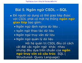 Bài giảng Cơ sở dữ liệu - Bài 5: Ngôn ngữ CSDL – SQL - Vũ Văn Định