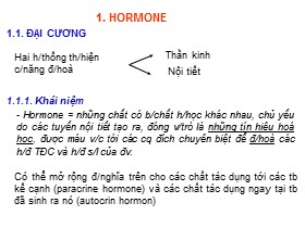 Bài giảng Hóa sinh động vật - Bài: Hormone