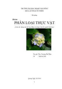 Bài giảng Phân loại thực vật - Trương Thị Thảo