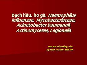 Bài giảng Bạch hầu, ho gà, Haemophilus influenzae, Mycobacteriaceae, Acinetobacter baumannii, Actinomycetes, Legionella - Trần Hồng Vân