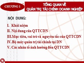 Bài giảng Quản trị tài chính doanh nghiệp - Chương 1: Tổng quan về quản trị tài chính doanh nghiệp - Nguyễn Thị Oanh