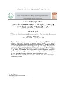 Application of the principles of ecological philosophy in Vietnam Social development today