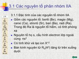 Bài giảng Hóa học - Chương 3: Các nguyên tố phân nhóm IIA