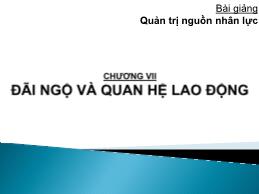 Bài giảng Quản trị nguồn nhân lực - Chương VII: Đãi ngộ và quan hệ lao động - Phan Thị Thanh Hiền