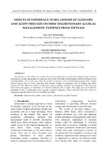 Effects of experience years, gender of auditors and audit firm size on firm’ discretionary accrual management: Evidence from Vietnam