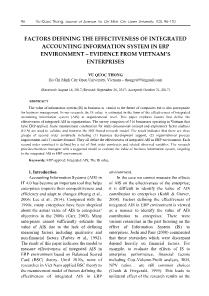 Factors defining the effectiveness of integrated accounting information system in erp environment – Evidence from Vietnam’s enterprises